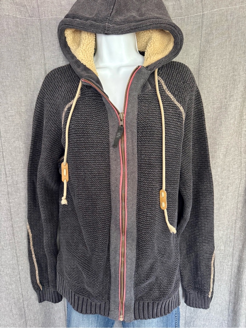 STS Ranchwear Hoodie Sweatshirt Jacket Western M Charcoal Full Zip Sherpa Hood